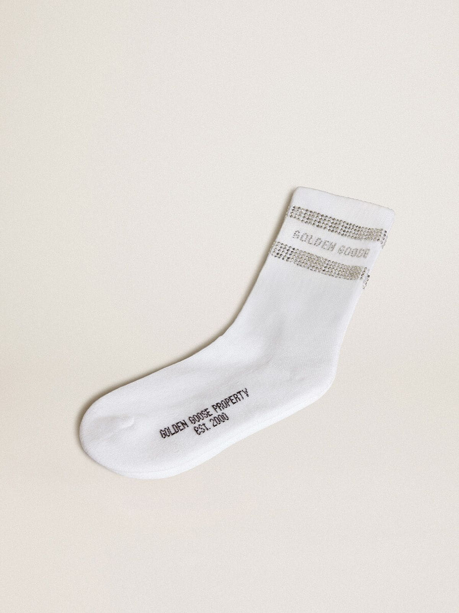 unisex sokken van wit katoen met decoratieve kristallen.