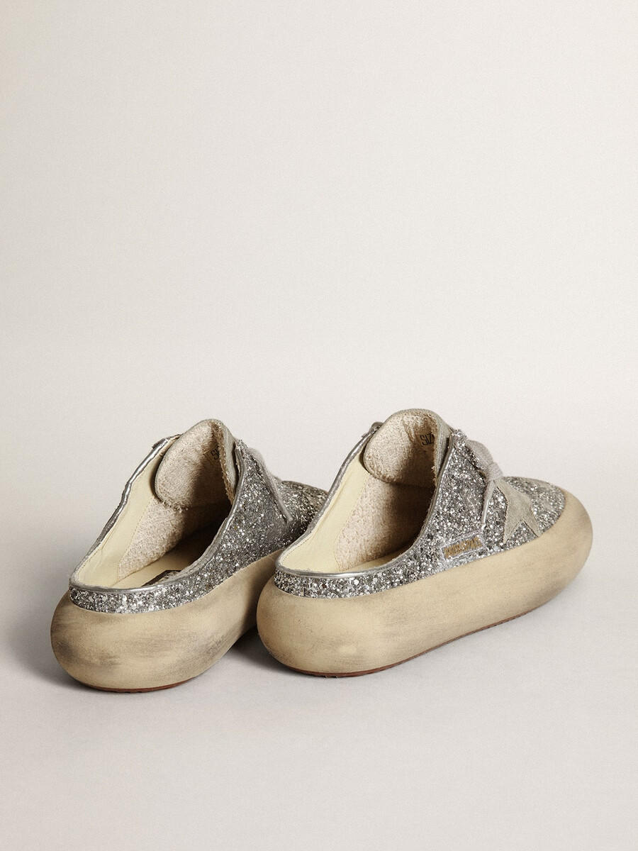 dames space-star sabot in glitter met ijsgrijze ster en lipje