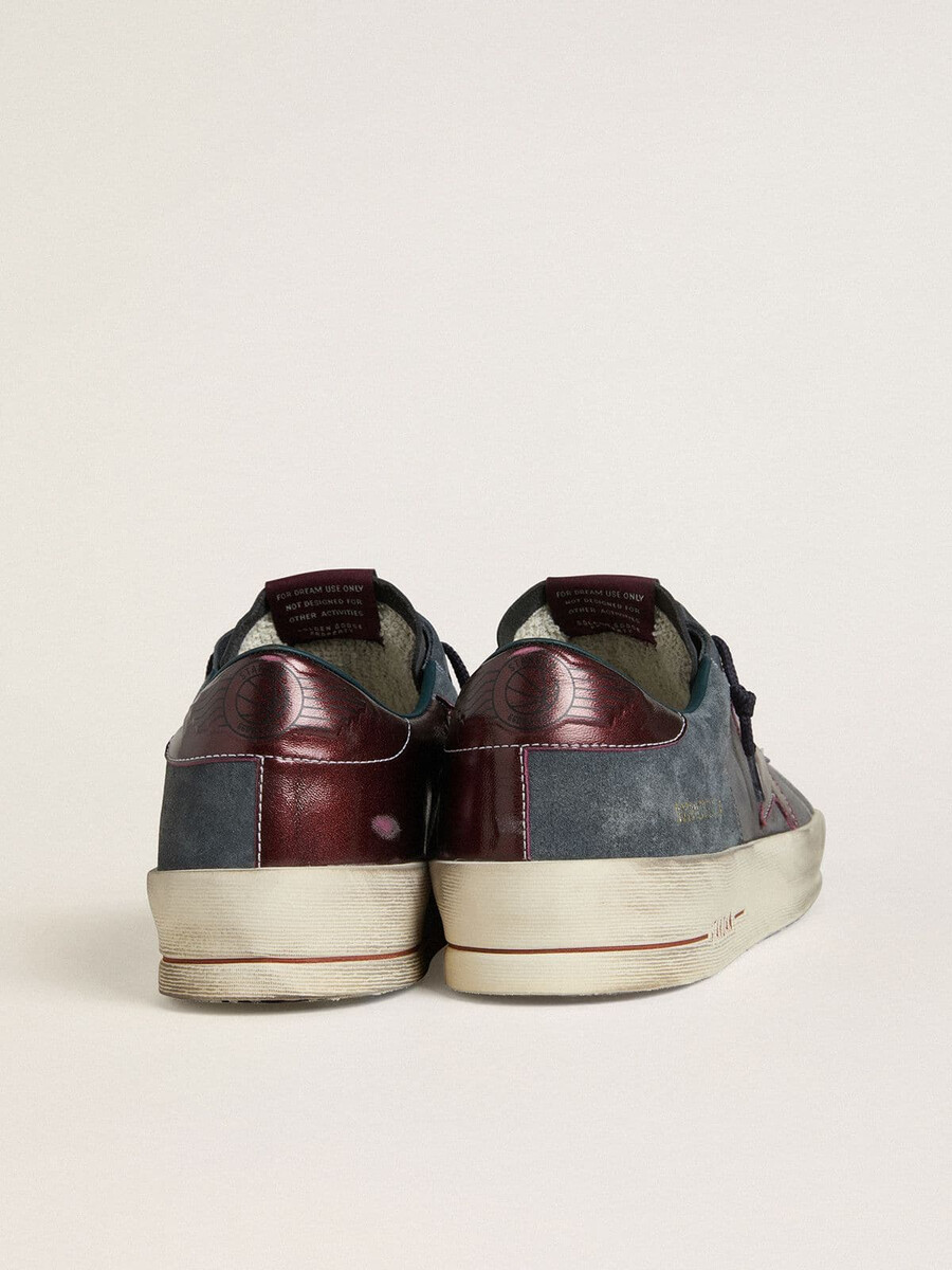 stardan ltd herenschoen in antraciet nubuck en blauw suède met metallic leren ster.