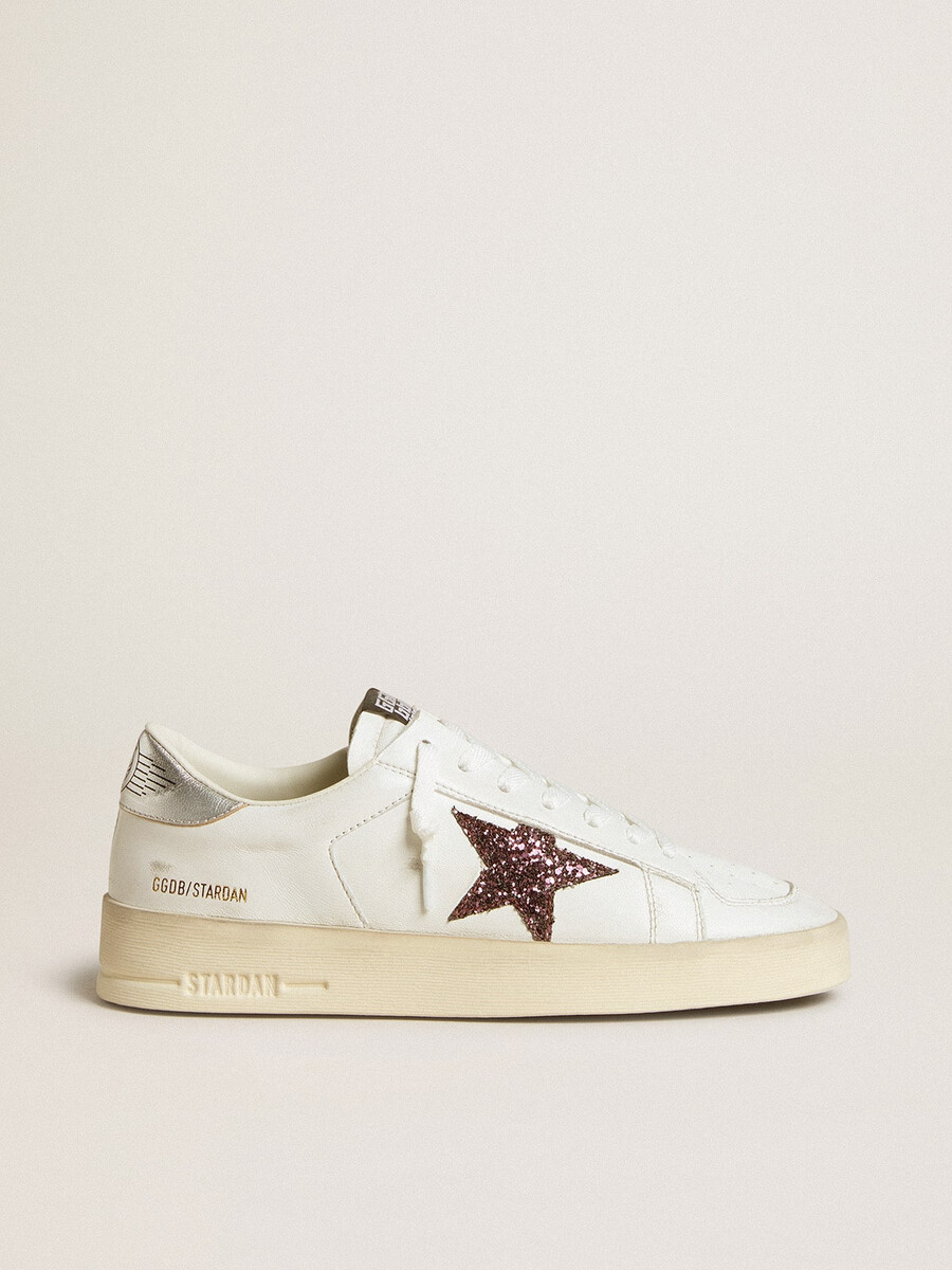 dames stardan in nappaleer met glitterster en metallic leren hielstuk.