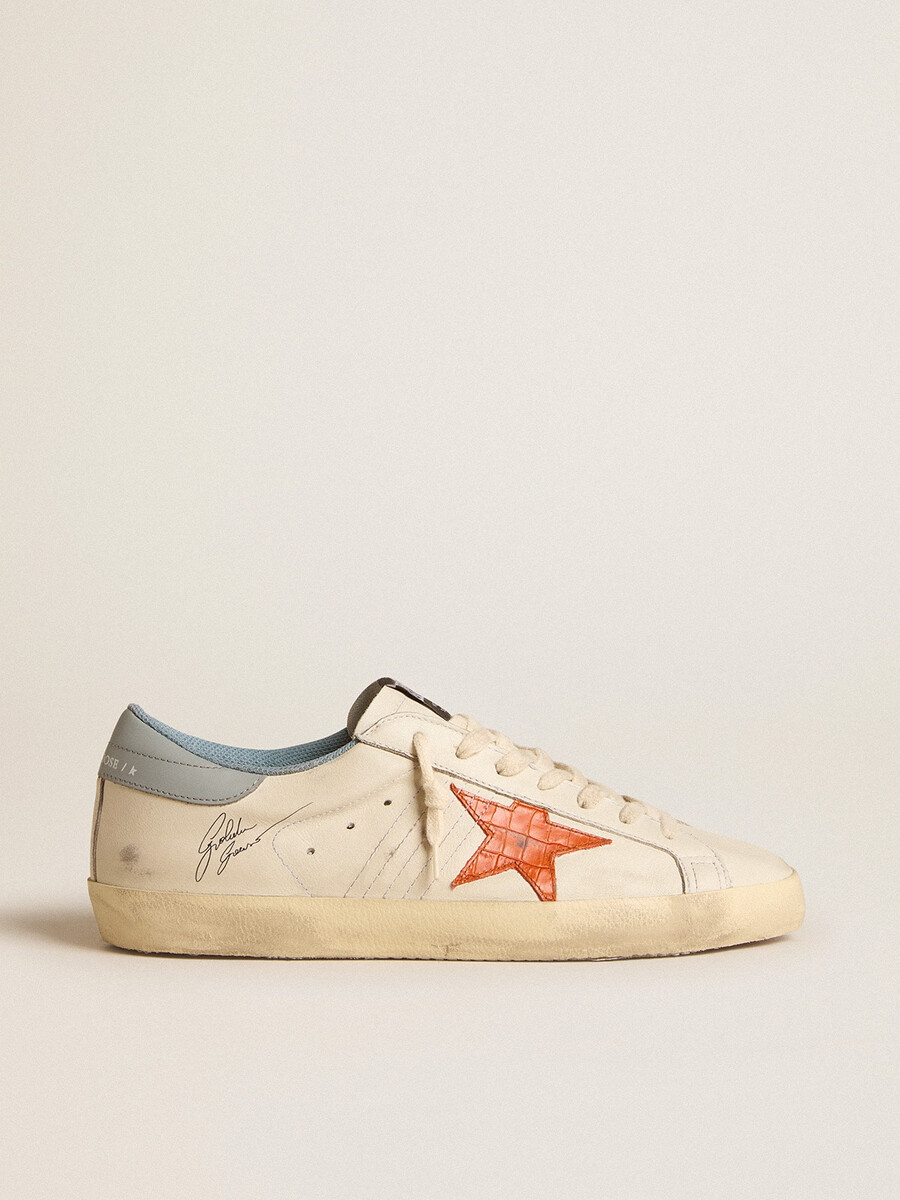 herenschoen super-star met krokodillenprintster en zilverblauwe hielband.