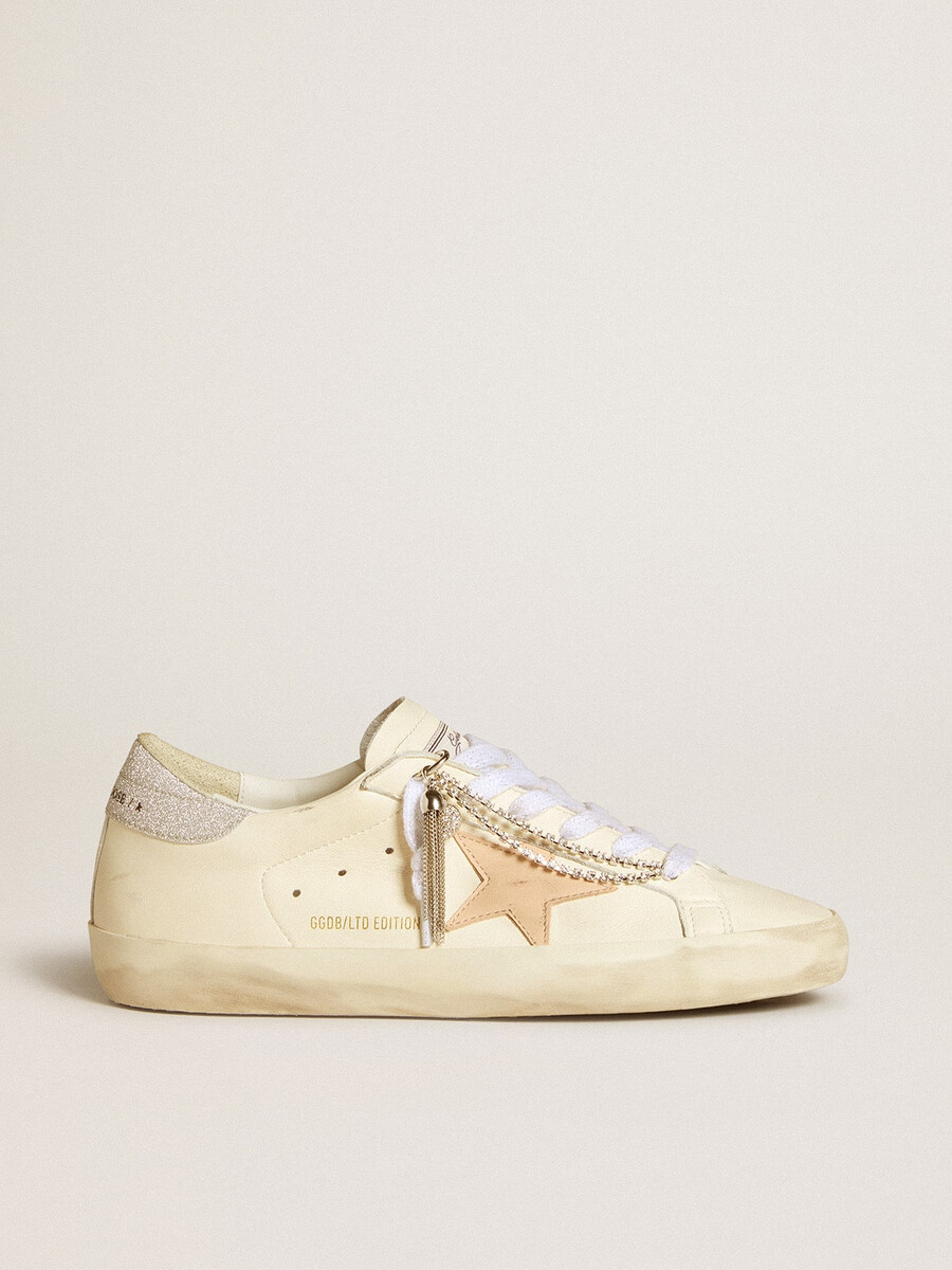 dames super-star ltd in nappaleer met nude leren ster en glitter hielstuk