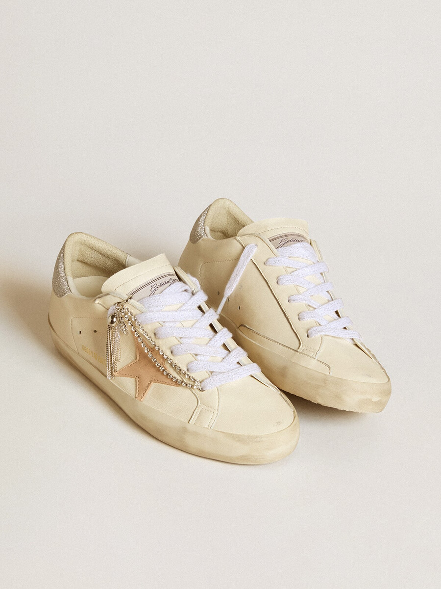 dames super-star ltd in nappaleer met nude leren ster en glitter hielstuk