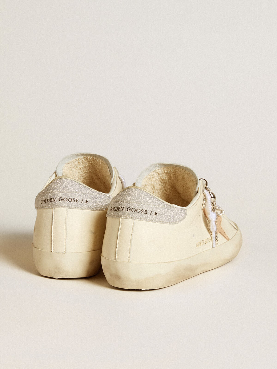 dames super-star ltd in nappaleer met nude leren ster en glitter hielstuk