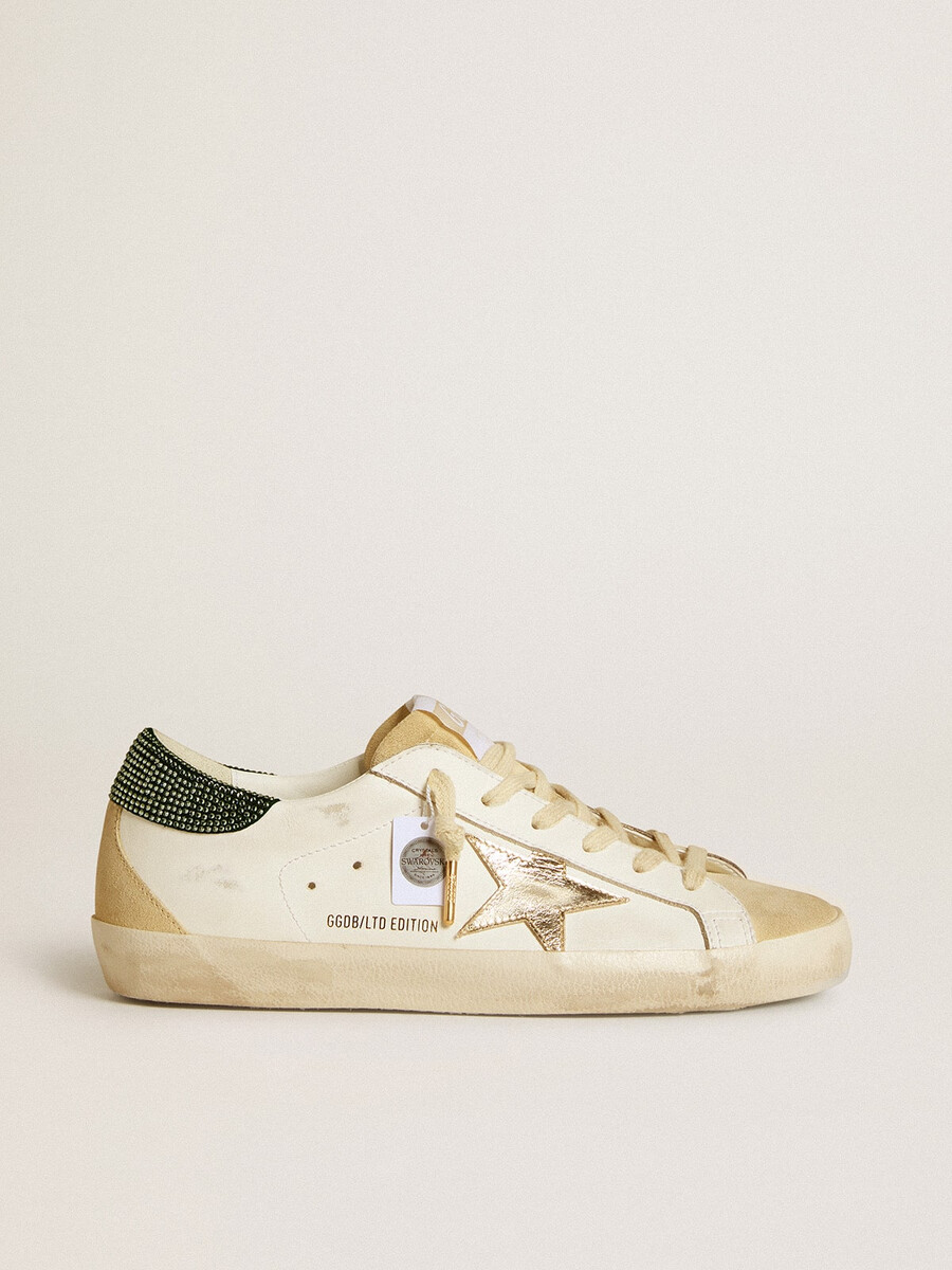 dames super-star ltd met leren ster en hielstuk met swarovski-kristallen