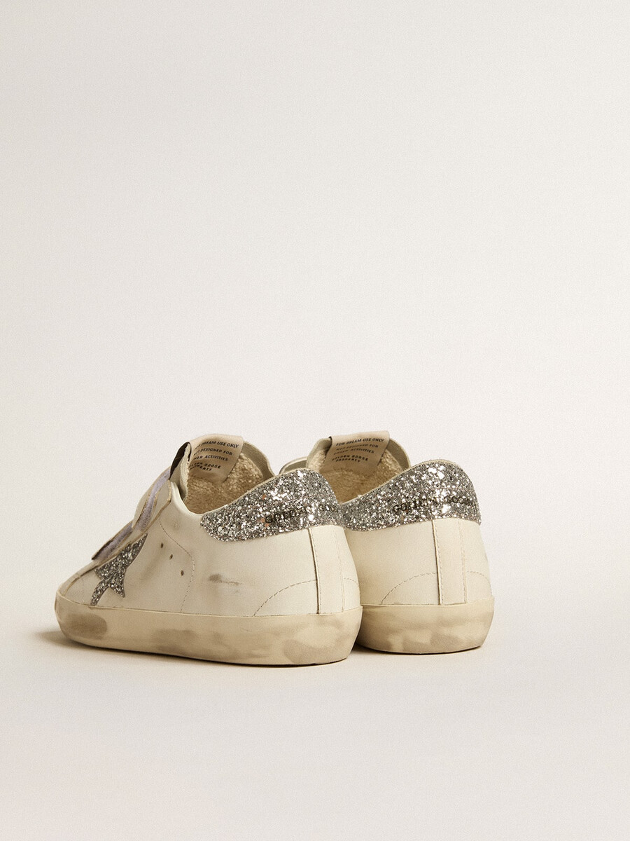 dames old school met zilveren glitterster en ijsgrijze suède tong