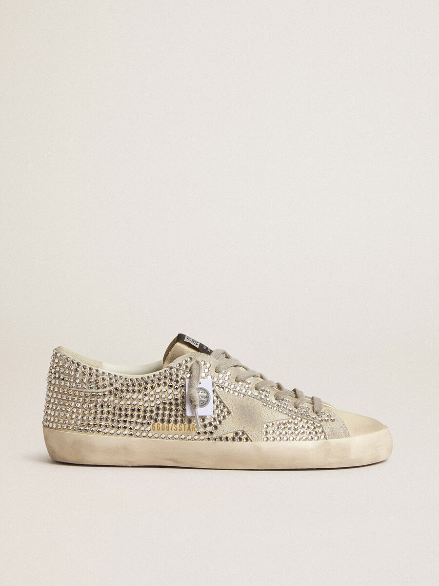 superster van nubuck met swarovski-kristallen en een ster van ijsgrijs suède.
