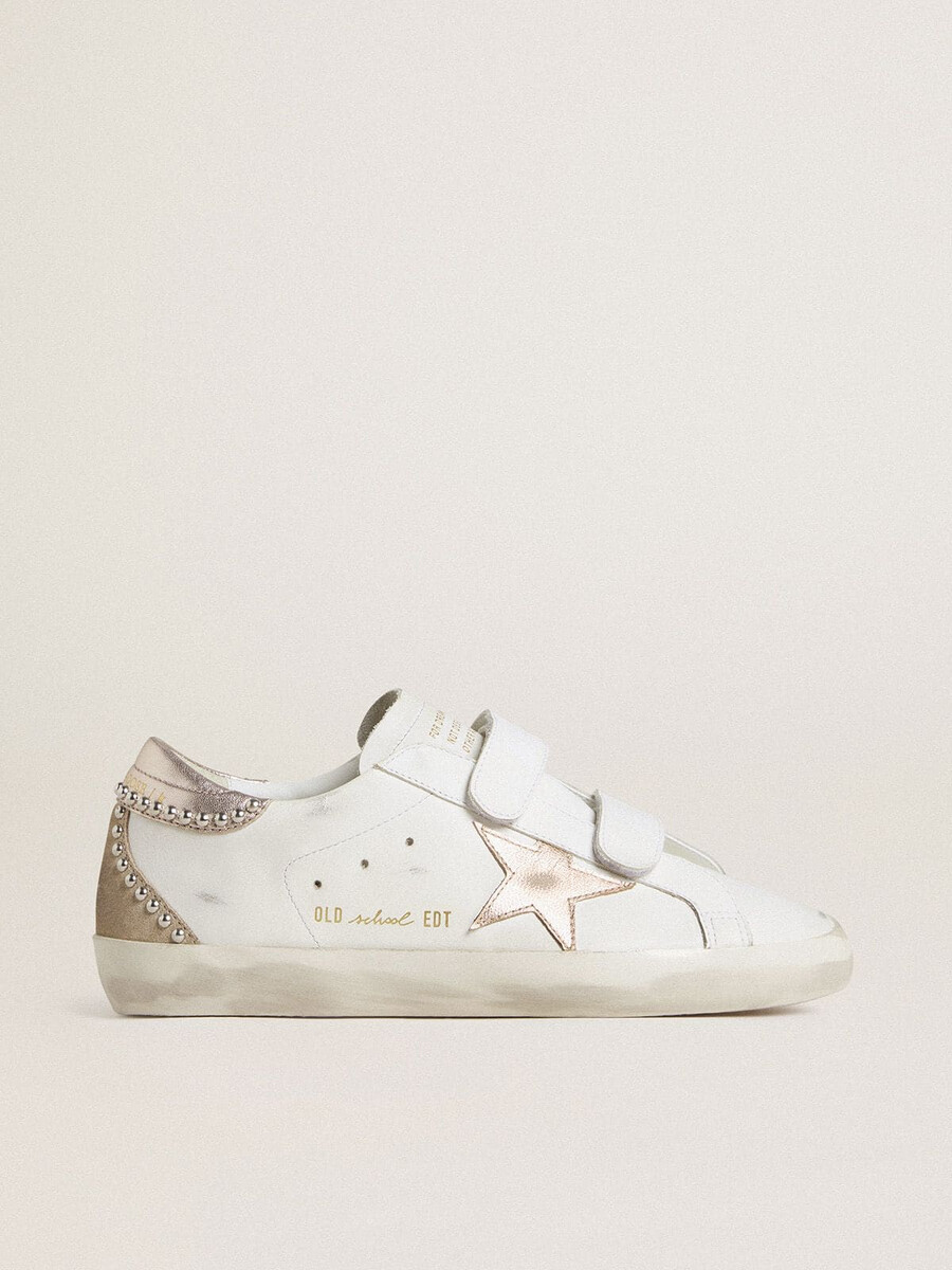 dames old school ltd met roségouden metallic leren ster en hielstuk.