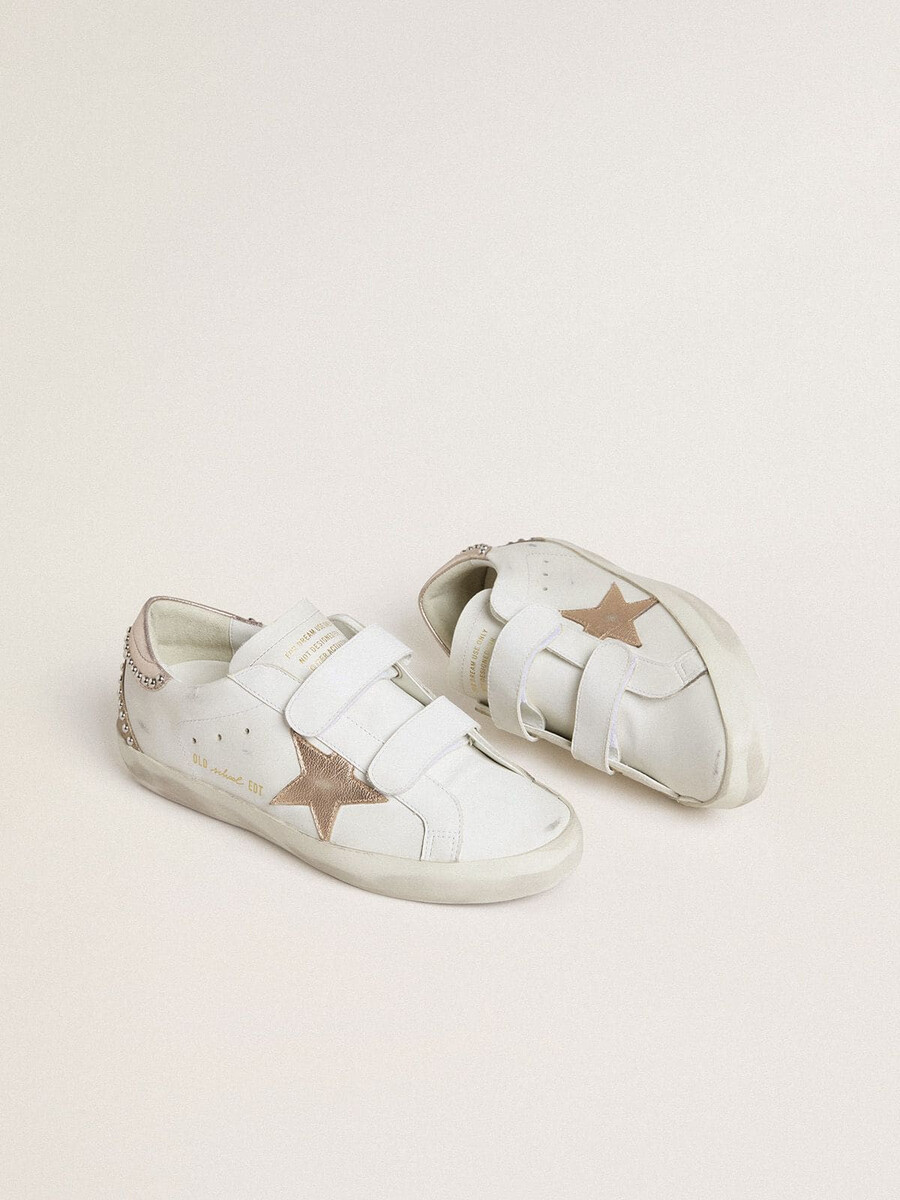 dames old school ltd met roségouden metallic leren ster en hielstuk.