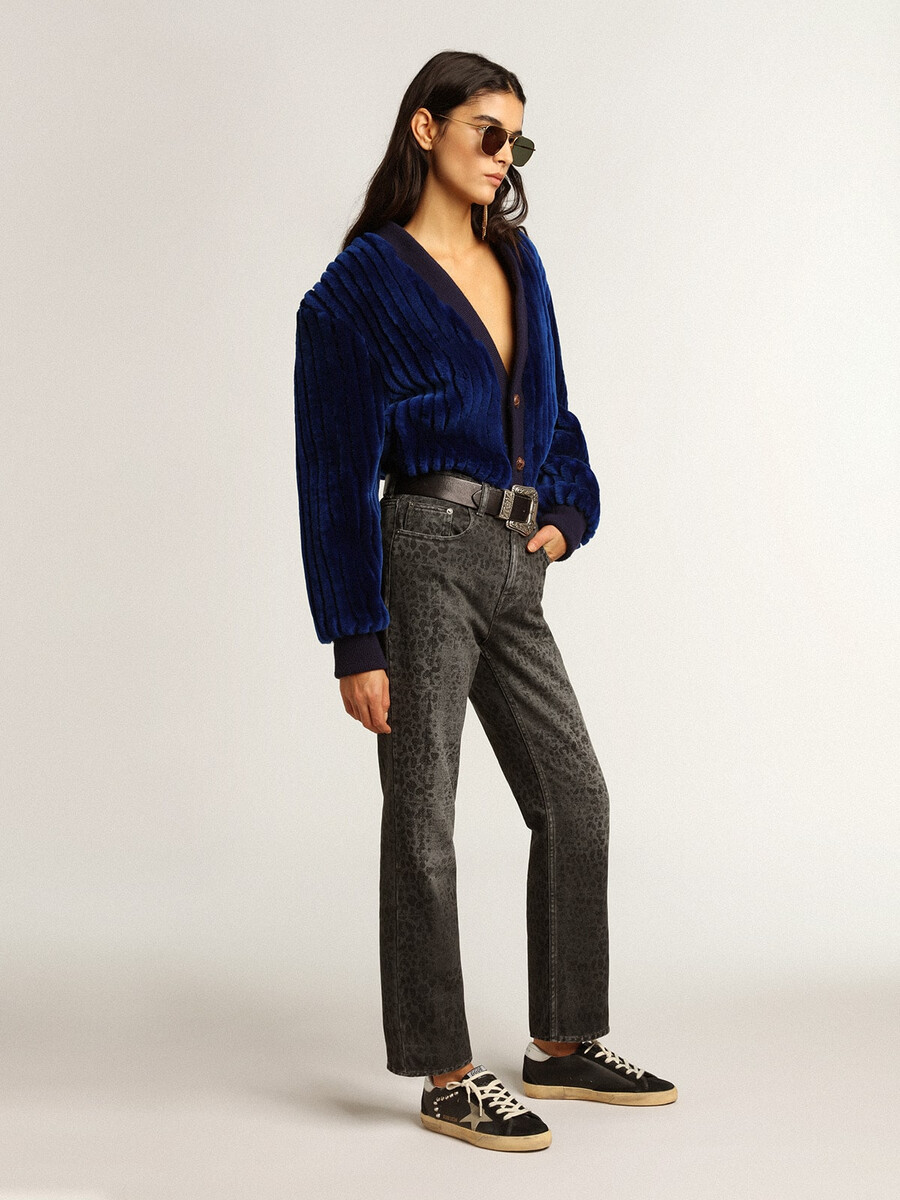 dames super-star in zwart leer en suède met zilveren studs.