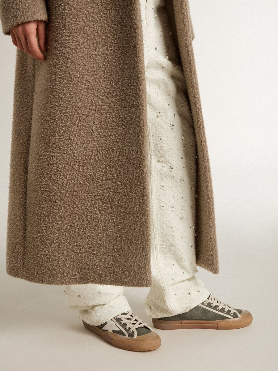 dames super-star ltd in groen canvas met witte leren ster