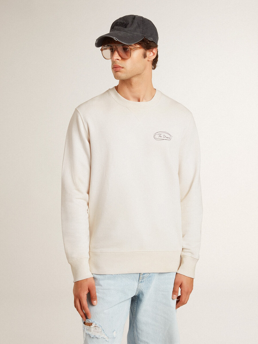 herensweatshirt in versleten wit met print