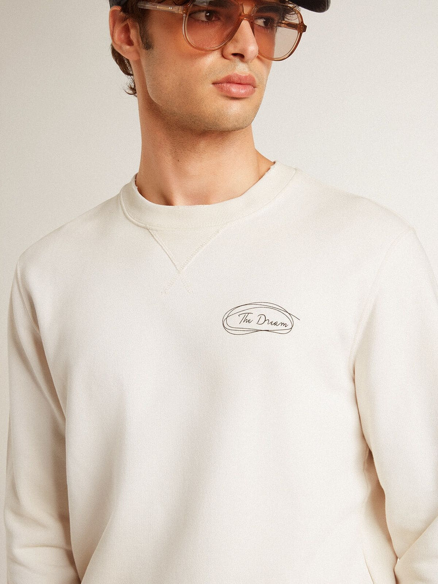 herensweatshirt in versleten wit met print