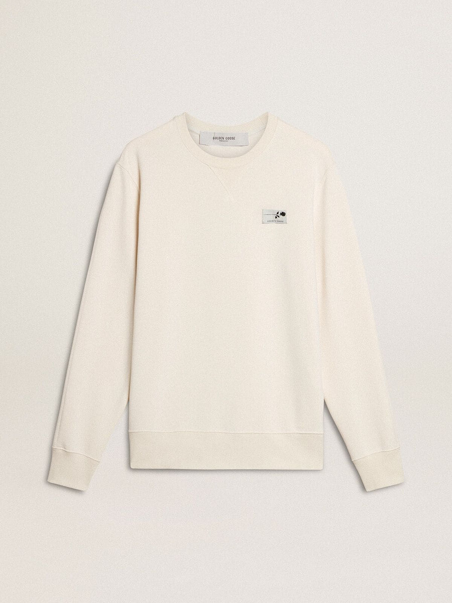 witte katoenen herensweatshirt met print op de achterkant