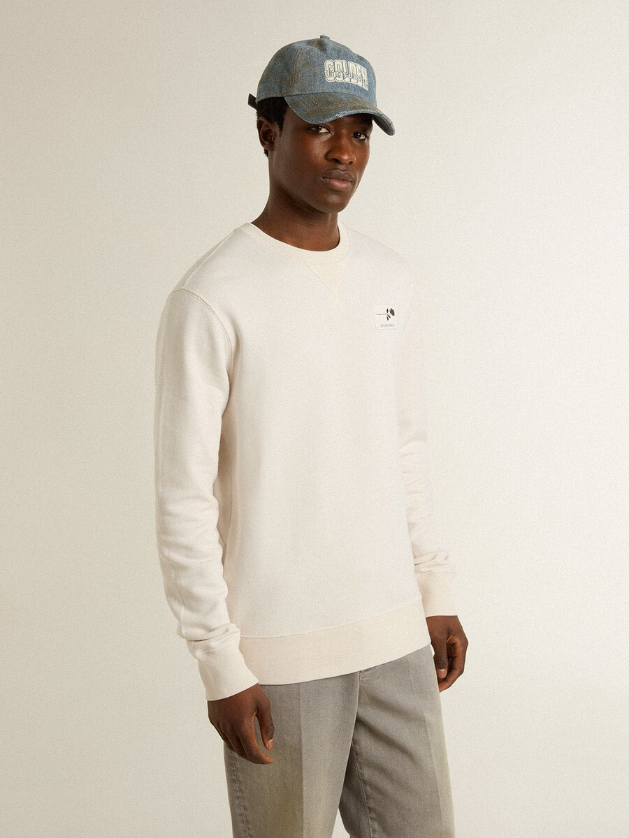 witte katoenen herensweatshirt met print op de achterkant