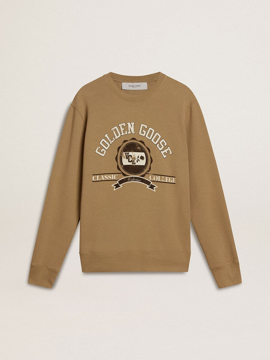 beige katoenen herensweatshirt met print op de voorkant