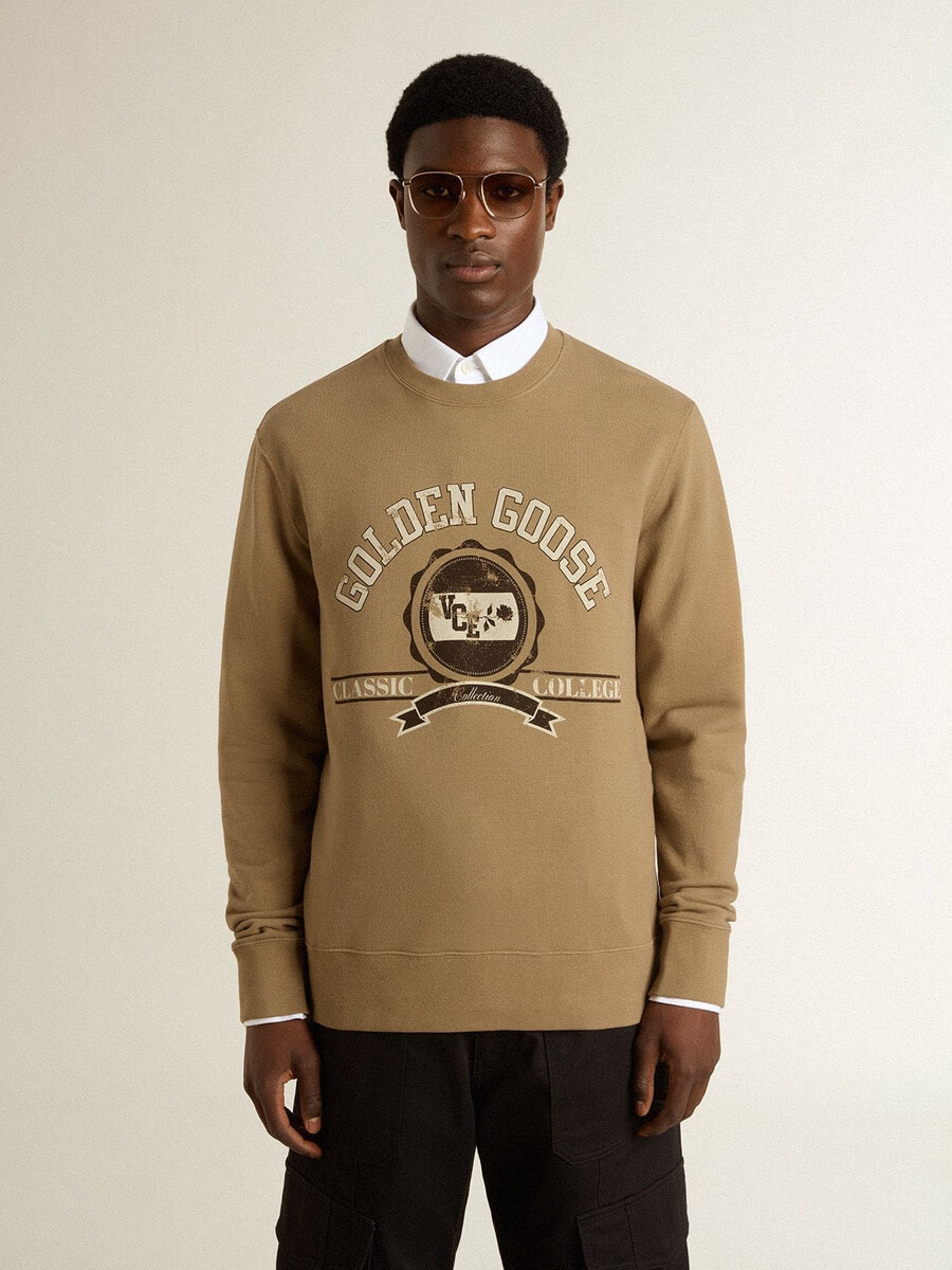 beige katoenen herensweatshirt met print op de voorkant