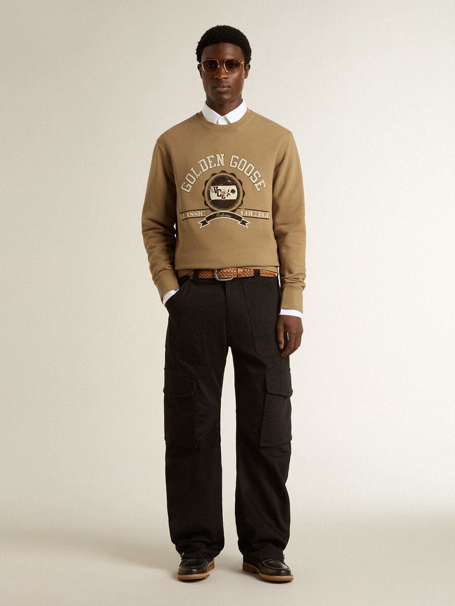 beige katoenen herensweatshirt met print op de voorkant