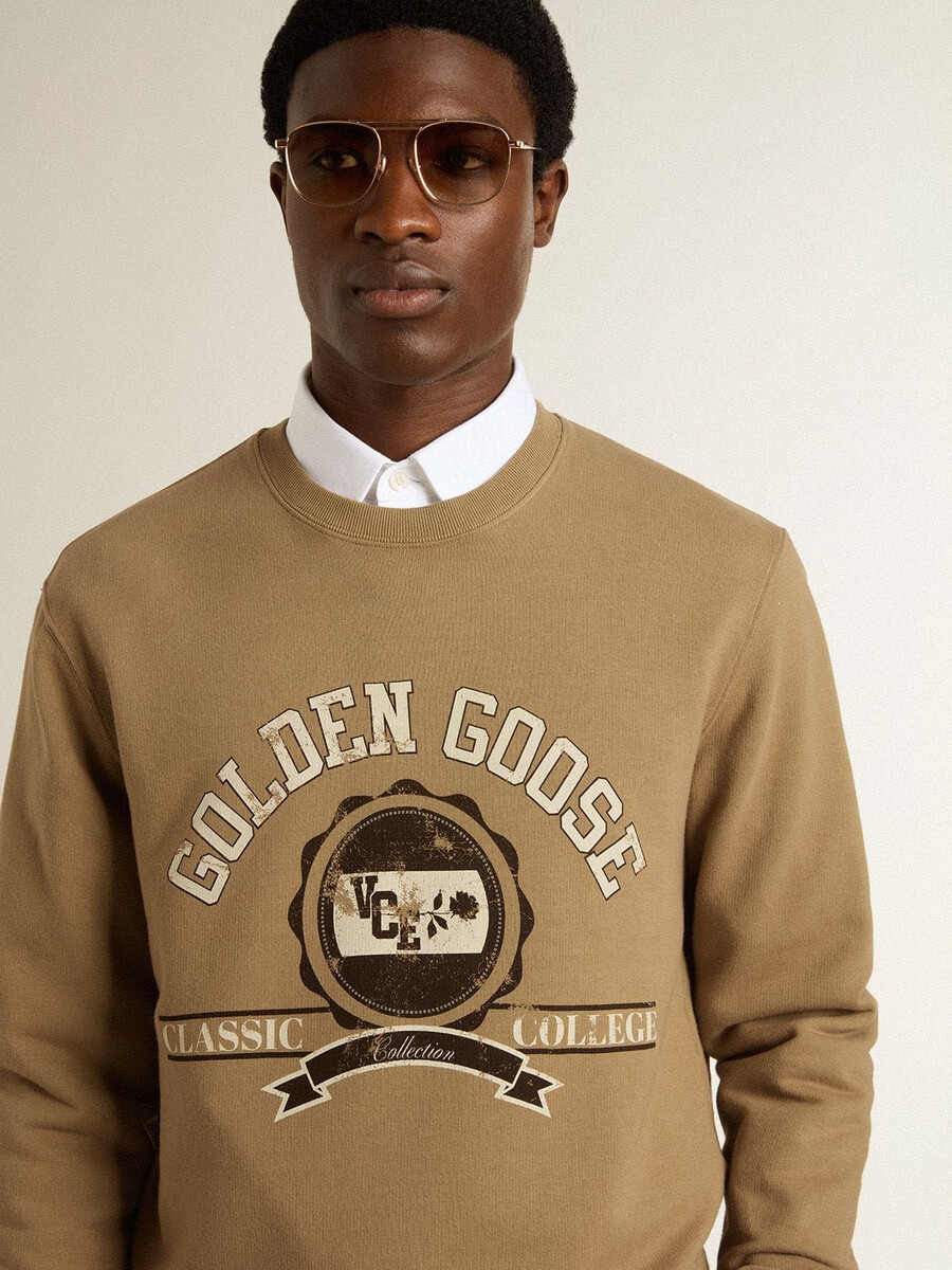 beige katoenen herensweatshirt met print op de voorkant