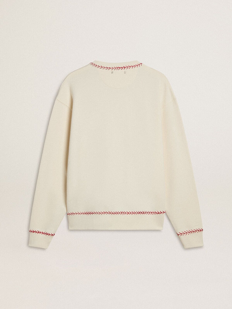 chinees nieuwjaar-sweatshirt van verwassen wit katoen met rode borduursels.