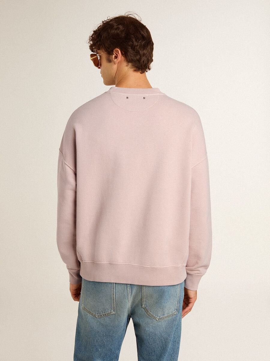 oudroze unisex sweatshirt met ronde hals en groene logo-opdruk.