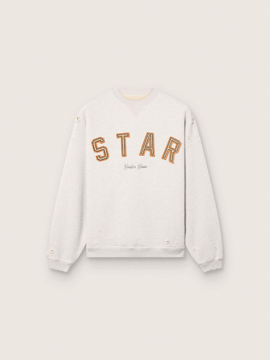 unisex sweatshirt met sterrenprint in grijs gemêleerd katoen met star-borduurwerk.