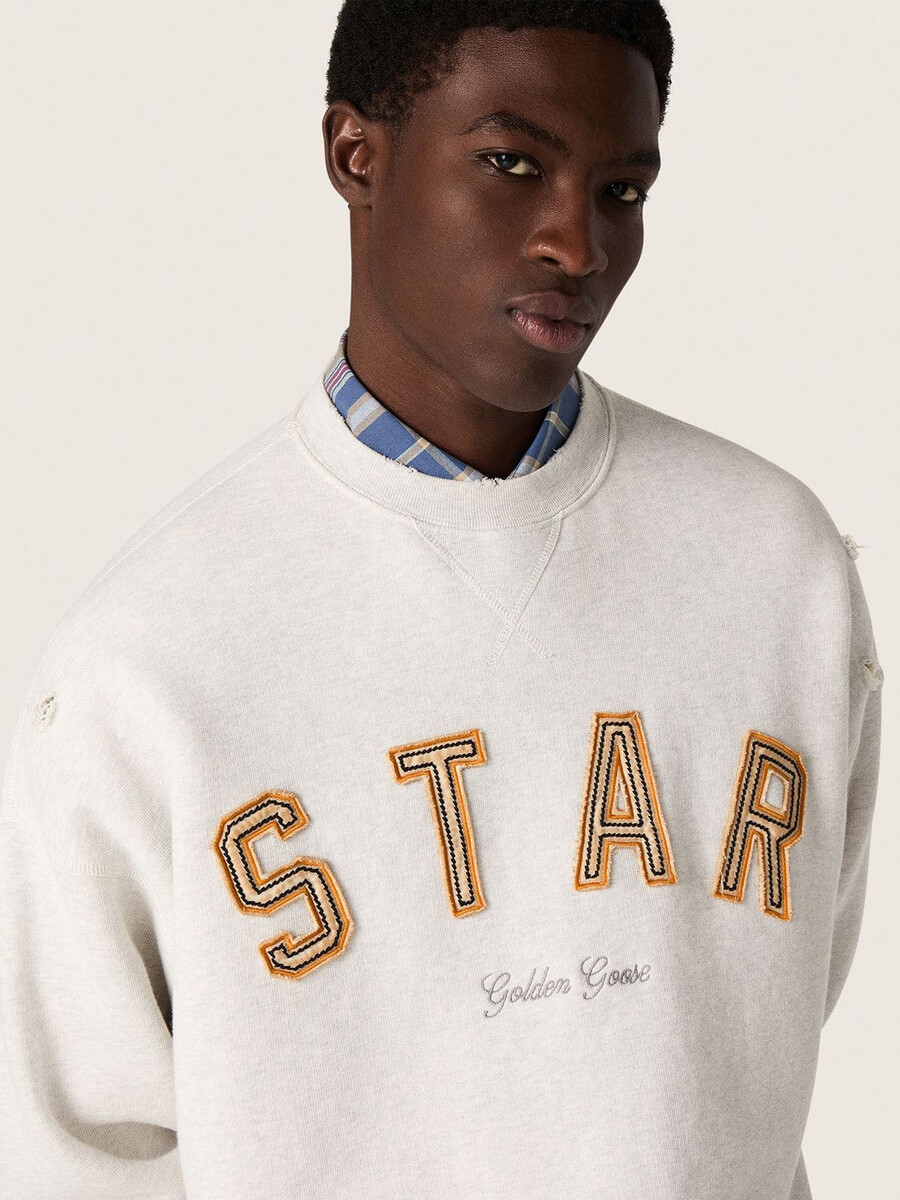 unisex sweatshirt met sterrenprint in grijs gemêleerd katoen met star-borduurwerk.