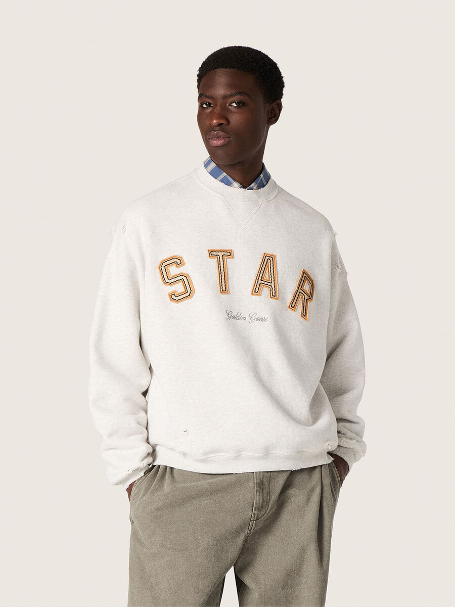 unisex sweatshirt met sterrenprint in grijs gemêleerd katoen met star-borduurwerk.