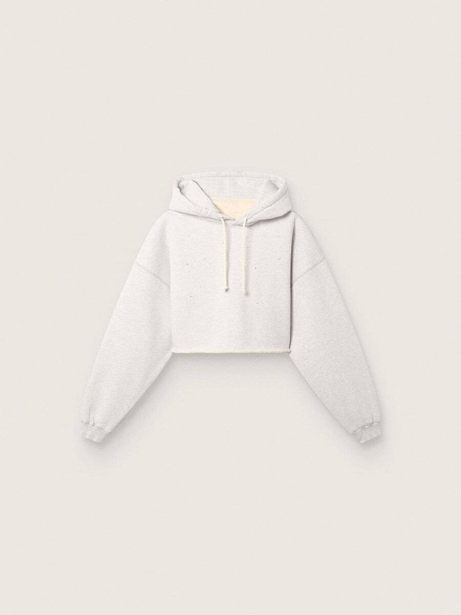 star cropped hoodie voor dames in grijs gemêleerd katoen