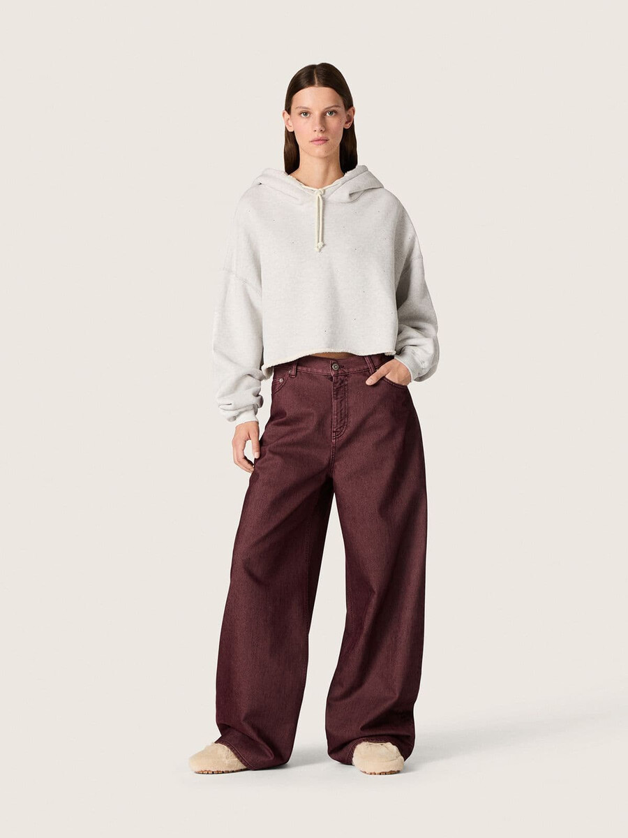 star cropped hoodie voor dames in grijs gemêleerd katoen