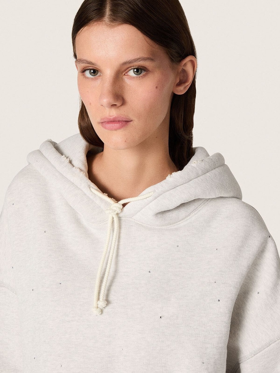star cropped hoodie voor dames in grijs gemêleerd katoen