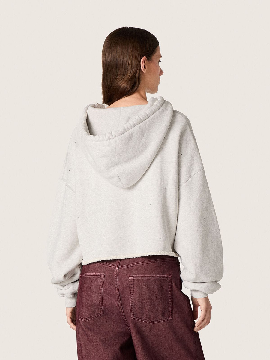star cropped hoodie voor dames in grijs gemêleerd katoen