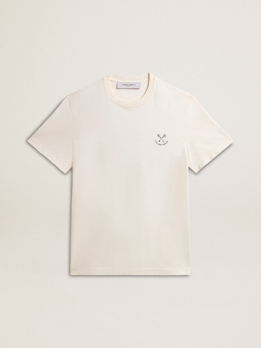 heren t-shirt van katoen in verouderd wit met print op het hart.