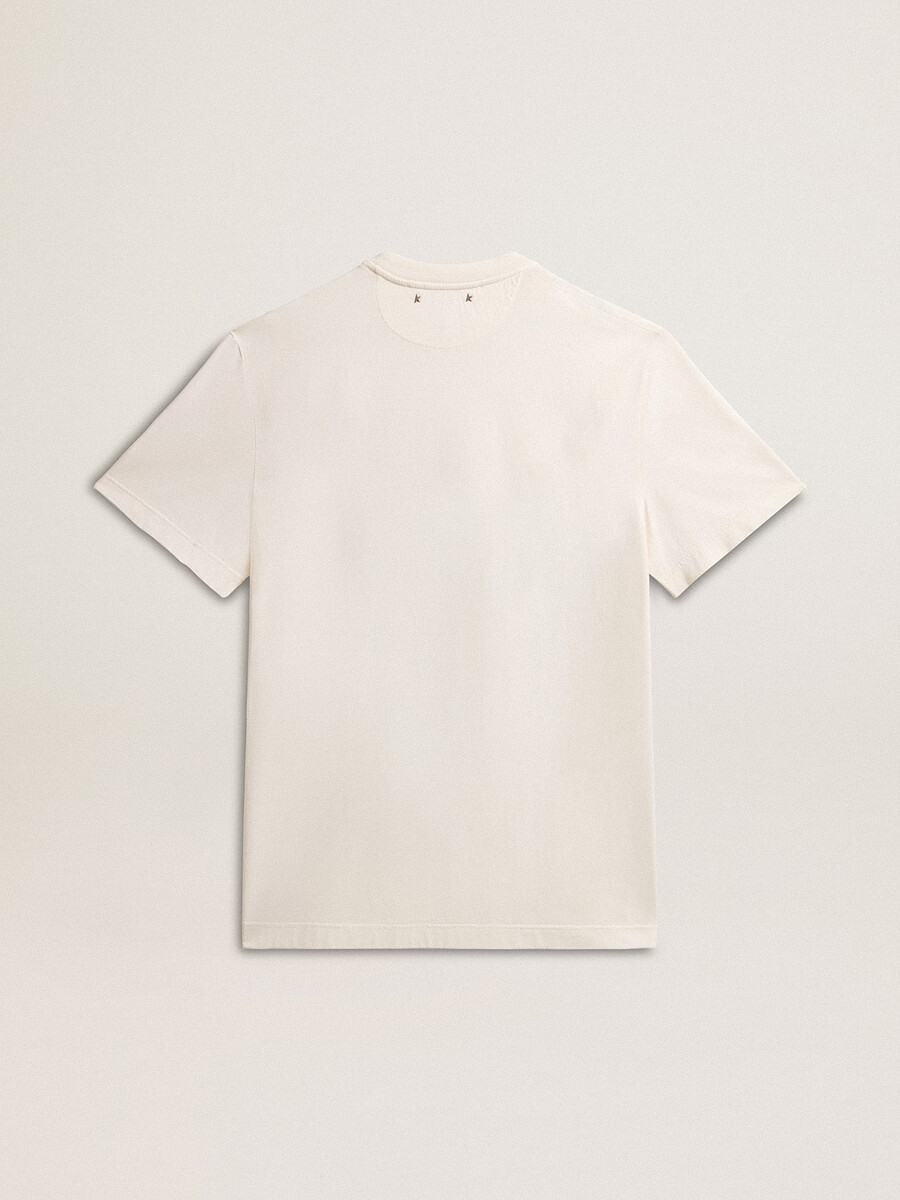 heren t-shirt van katoen in verouderd wit met print op het hart.