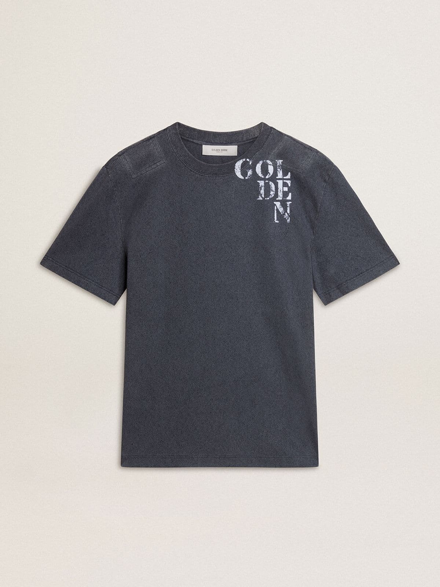 blauw heren t-shirt met witte opdruk