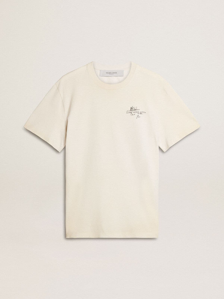 heren t-shirt met print op de borst en rug met een gedragen look.