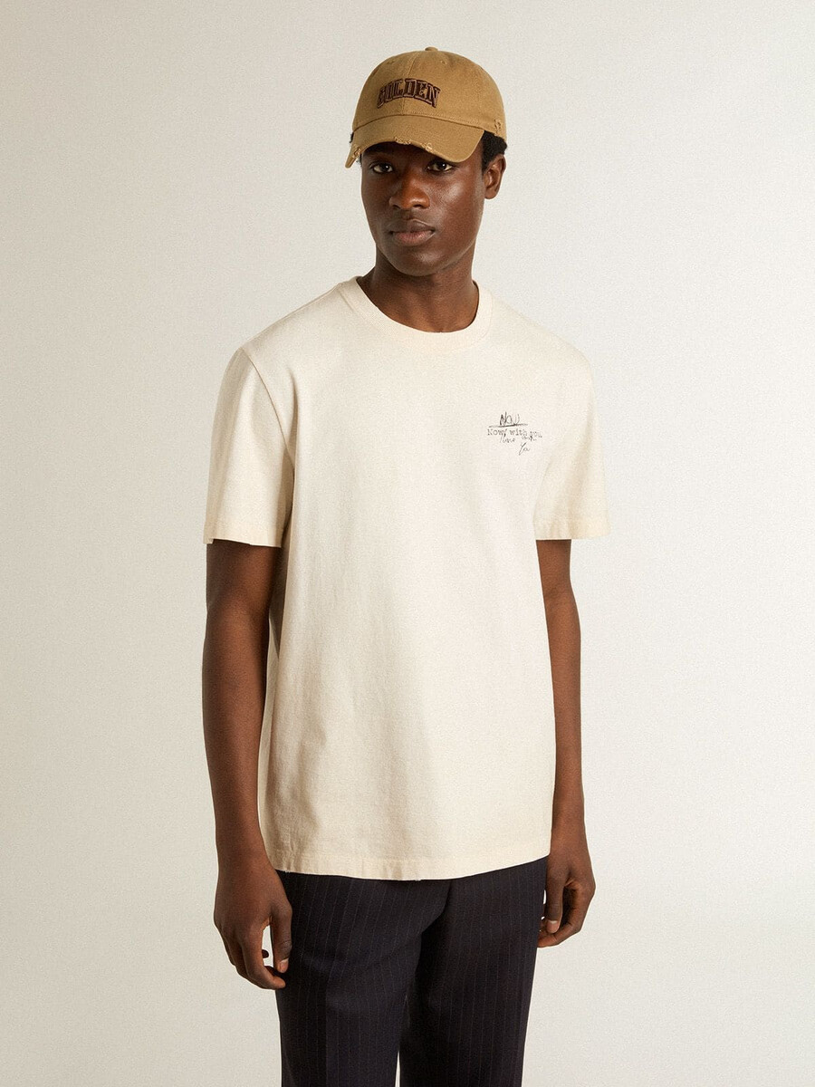 heren t-shirt met print op de borst en rug met een gedragen look.