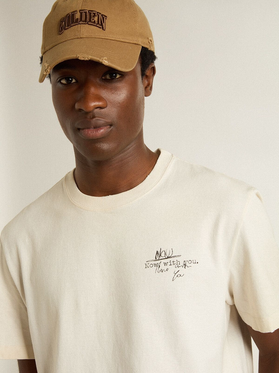 heren t-shirt met print op de borst en rug met een gedragen look.