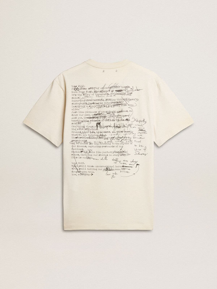 heren t-shirt met print op de borst en rug met een gedragen look.
