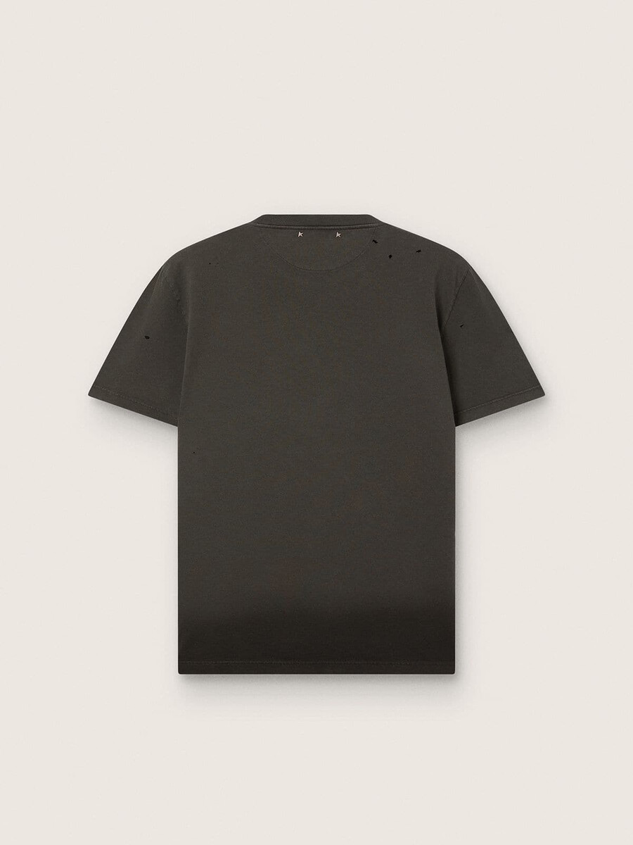 heren t-shirt van antracietkleurige katoenen jersey met geperforeerd hart.