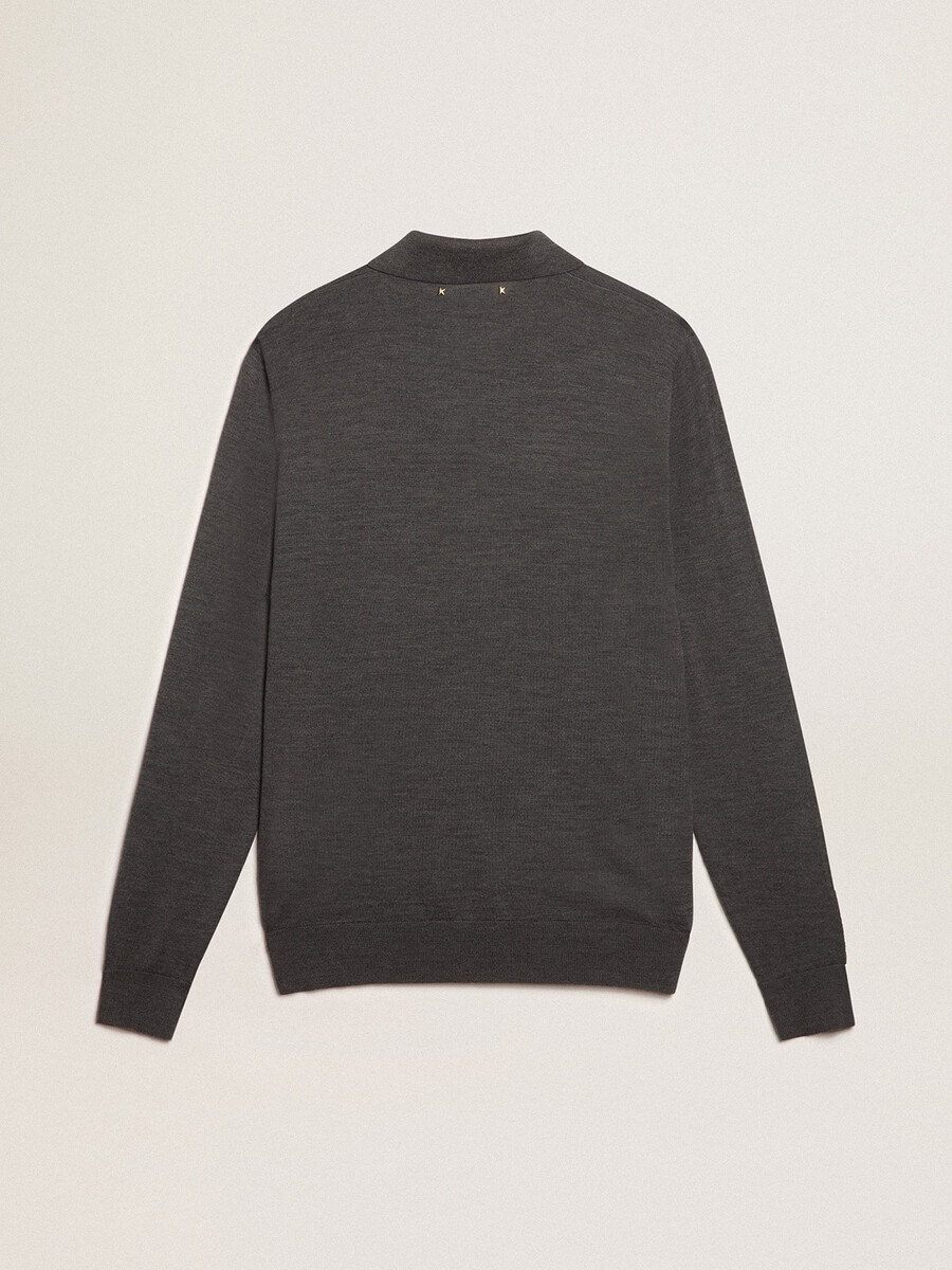 polo shirt met lange mouwen voor heren gemaakt van grijze merinowol.