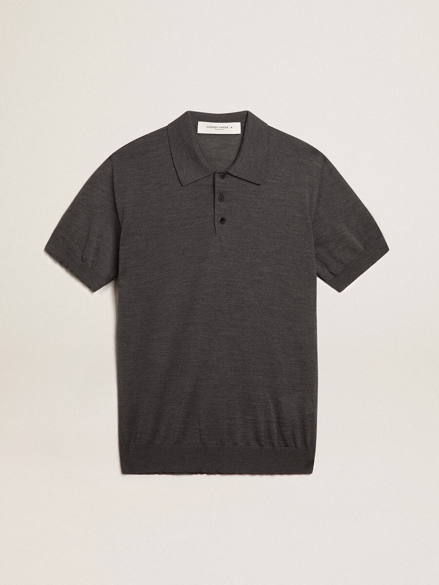 polo shirt met korte mouwen voor heren gemaakt van grijze merinowol.
