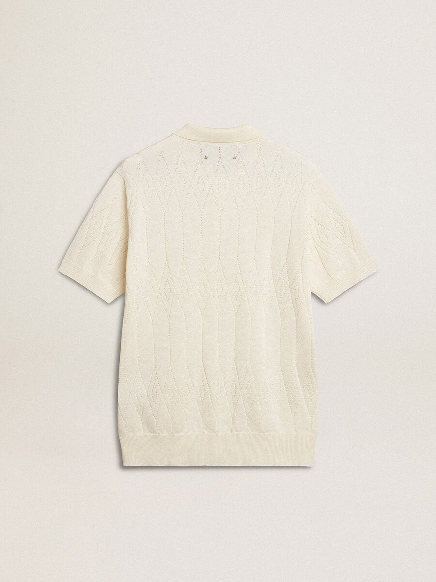 wit jacquard gebreid poloshirt voor heren