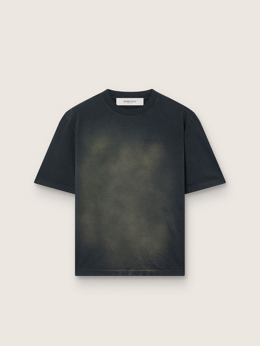 unisex t-shirt van zwart katoenjersey met geborduurd logo.