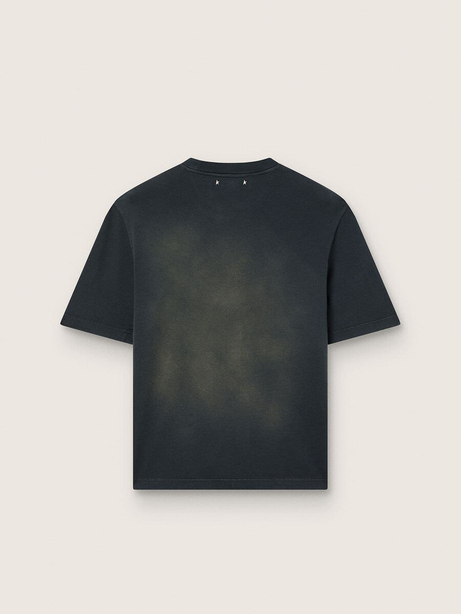 unisex t-shirt van zwart katoenjersey met geborduurd logo.