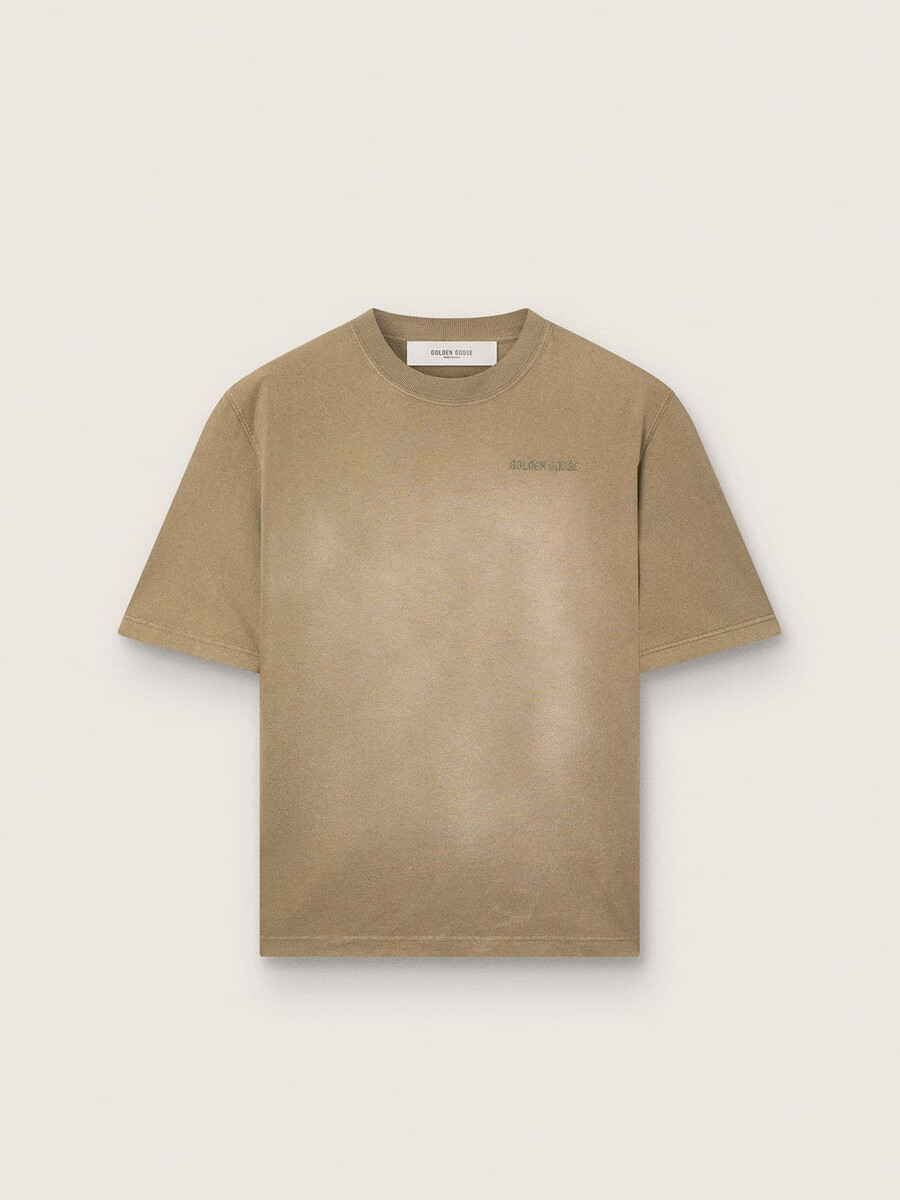 unisex t-shirt van beige katoenen jersey met geborduurd logo.
