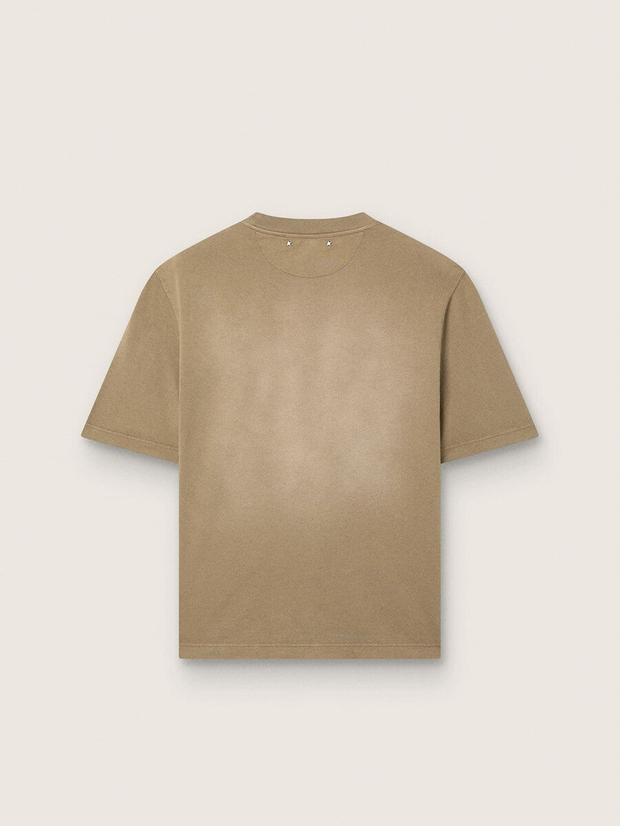unisex t-shirt van beige katoenen jersey met geborduurd logo.