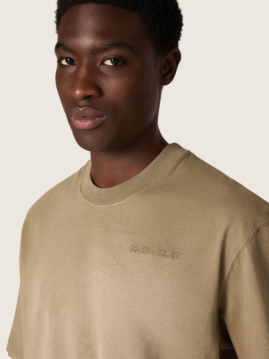 unisex t-shirt van beige katoenen jersey met geborduurd logo.