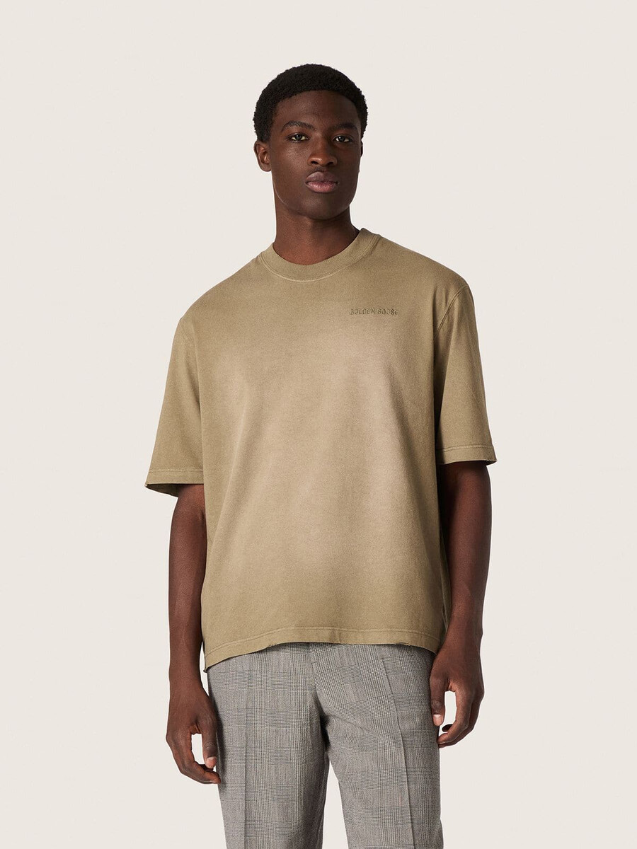 unisex t-shirt van beige katoenen jersey met geborduurd logo.