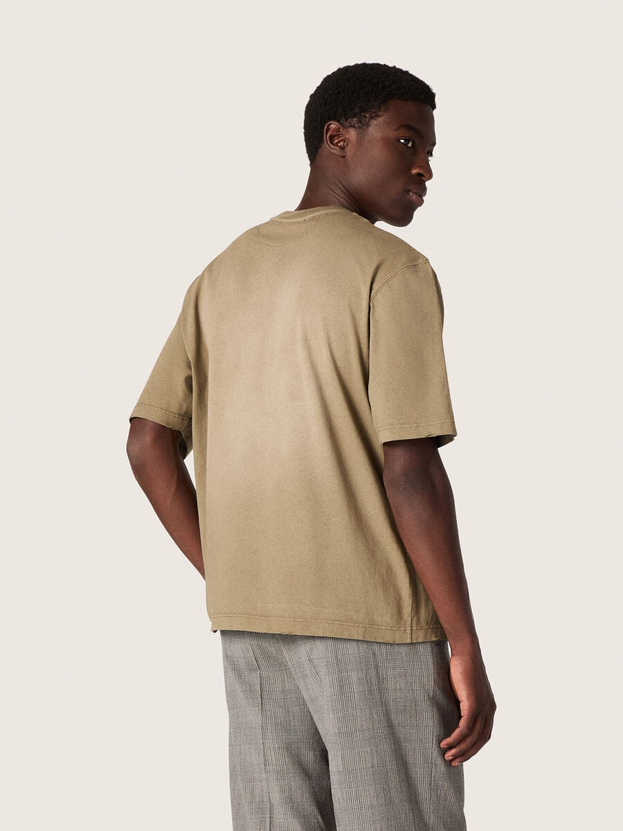 unisex t-shirt van beige katoenen jersey met geborduurd logo.